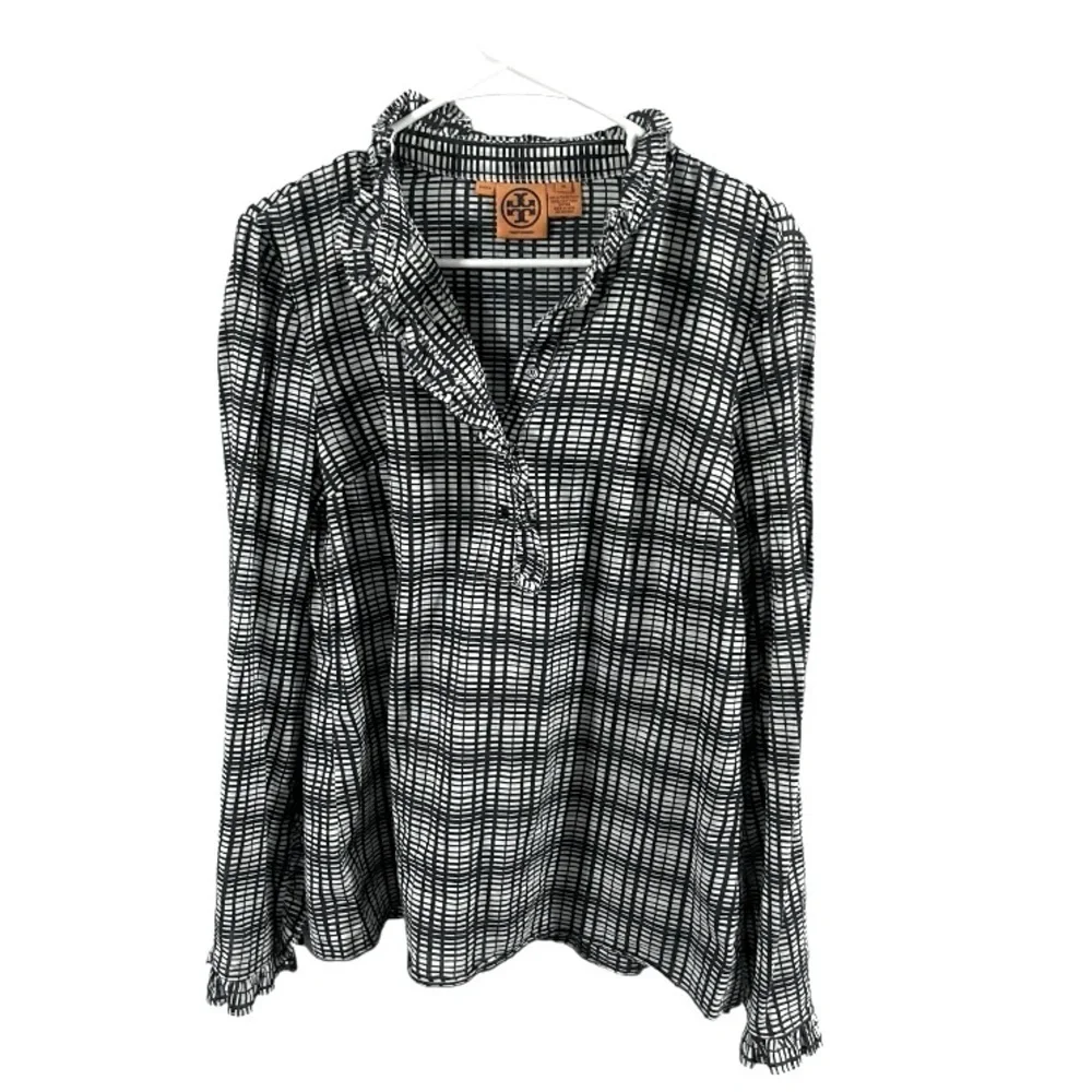 Like New! Tory Burch Deneuve black Plaid Ruffle Top Size 10